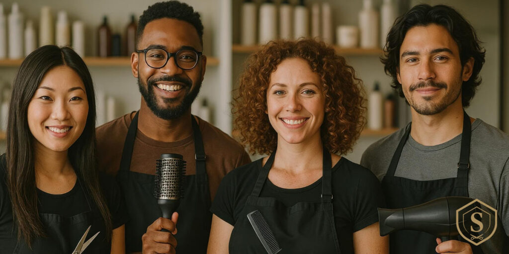 equipo de hombre y mujeres barberas